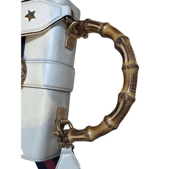 Calfskin Bamboo Web Medium Dionysus Top Handle Bag White Blue Hibiscus Red - Picture 9 of 16